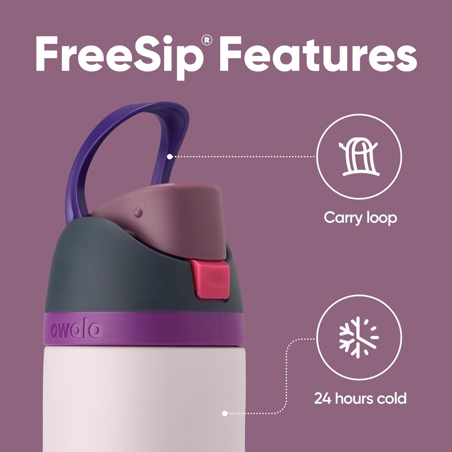 imageOwala Kids FreeSip Insulated Stainless Steel Water Bottle with Straw for Sports Travel and School BPAFree Sports Water Bottle 16 oz Mint ChocolateDreamy Field