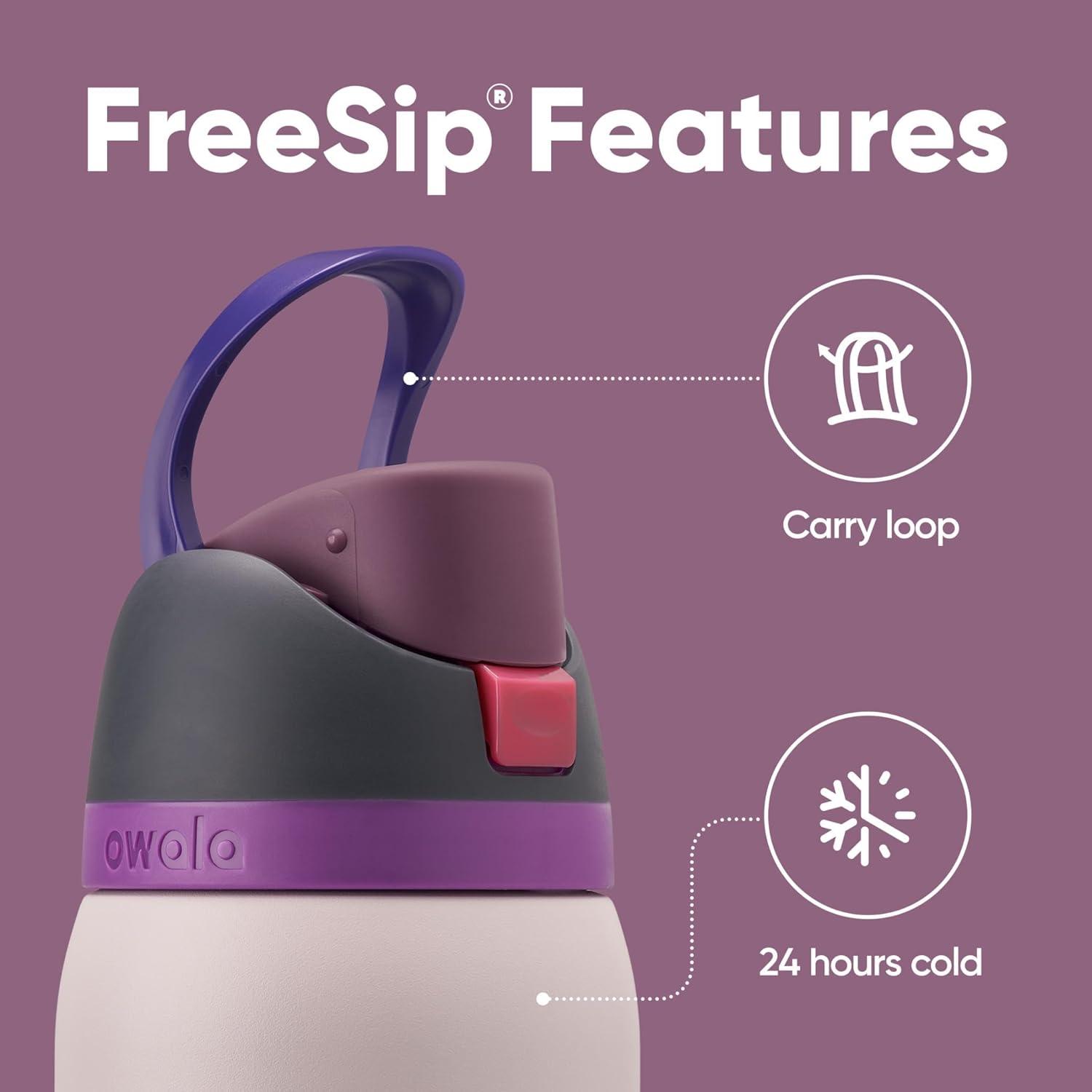 imageOwala Kids FreeSip Insulated Stainless Steel Water Bottle with Straw for Sports Travel and School BPAFree Sports Water Bottle 16 oz Mint ChocolateDreamy Field