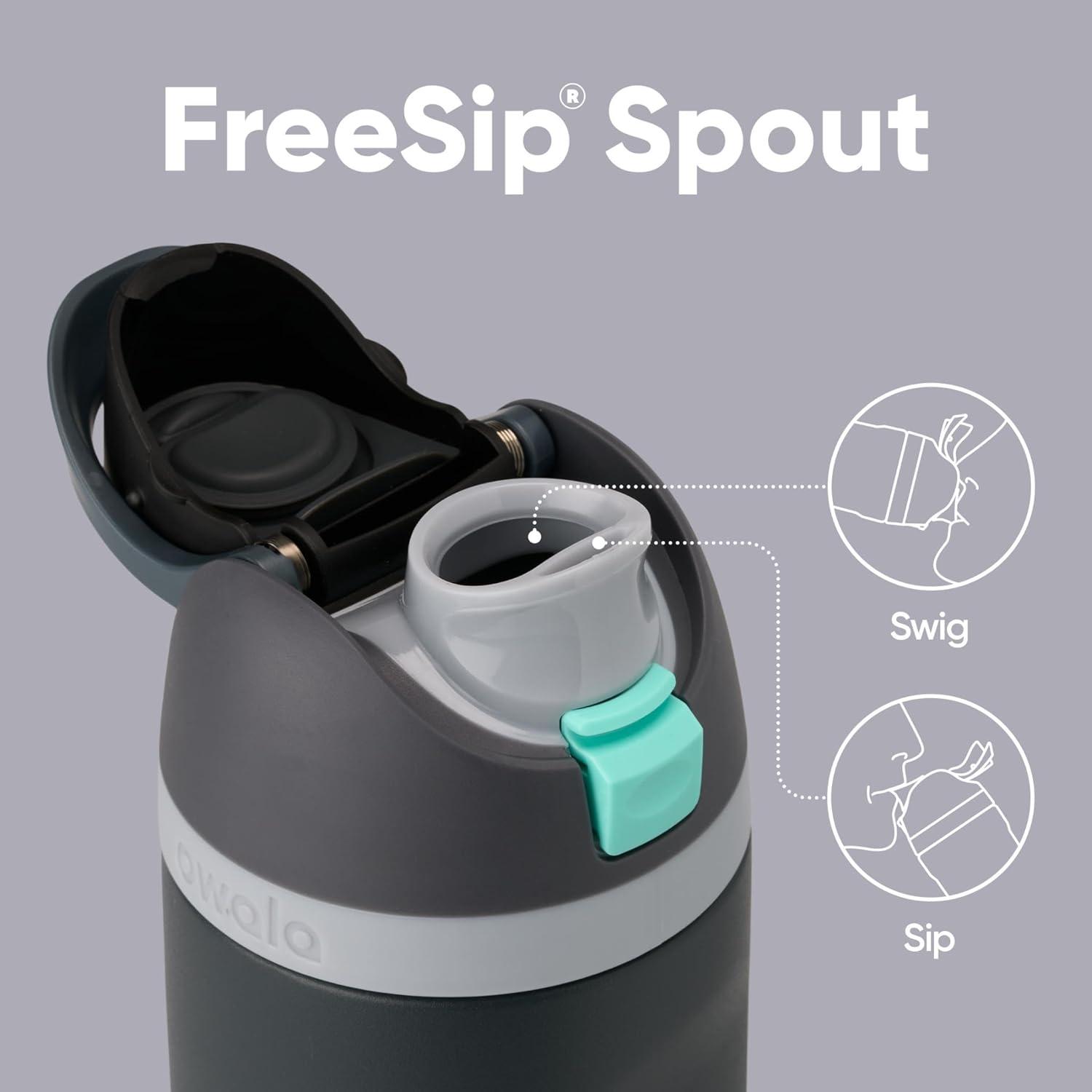 imageOwala Kids FreeSip Insulated Stainless Steel Water Bottle with Straw for Sports Travel and School BPAFree Sports Water Bottle 16 oz Mint ChocolateFoggy Tide