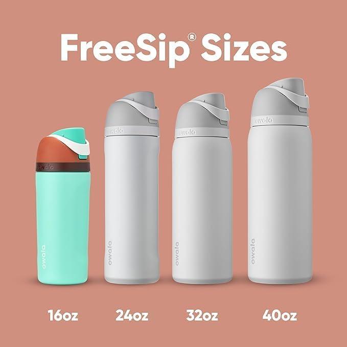 imageOwala Kids FreeSip Insulated Stainless Steel Water Bottle with Straw for Sports Travel and School BPAFree Sports Water Bottle 16 oz Mint ChocolateFoggy Tide