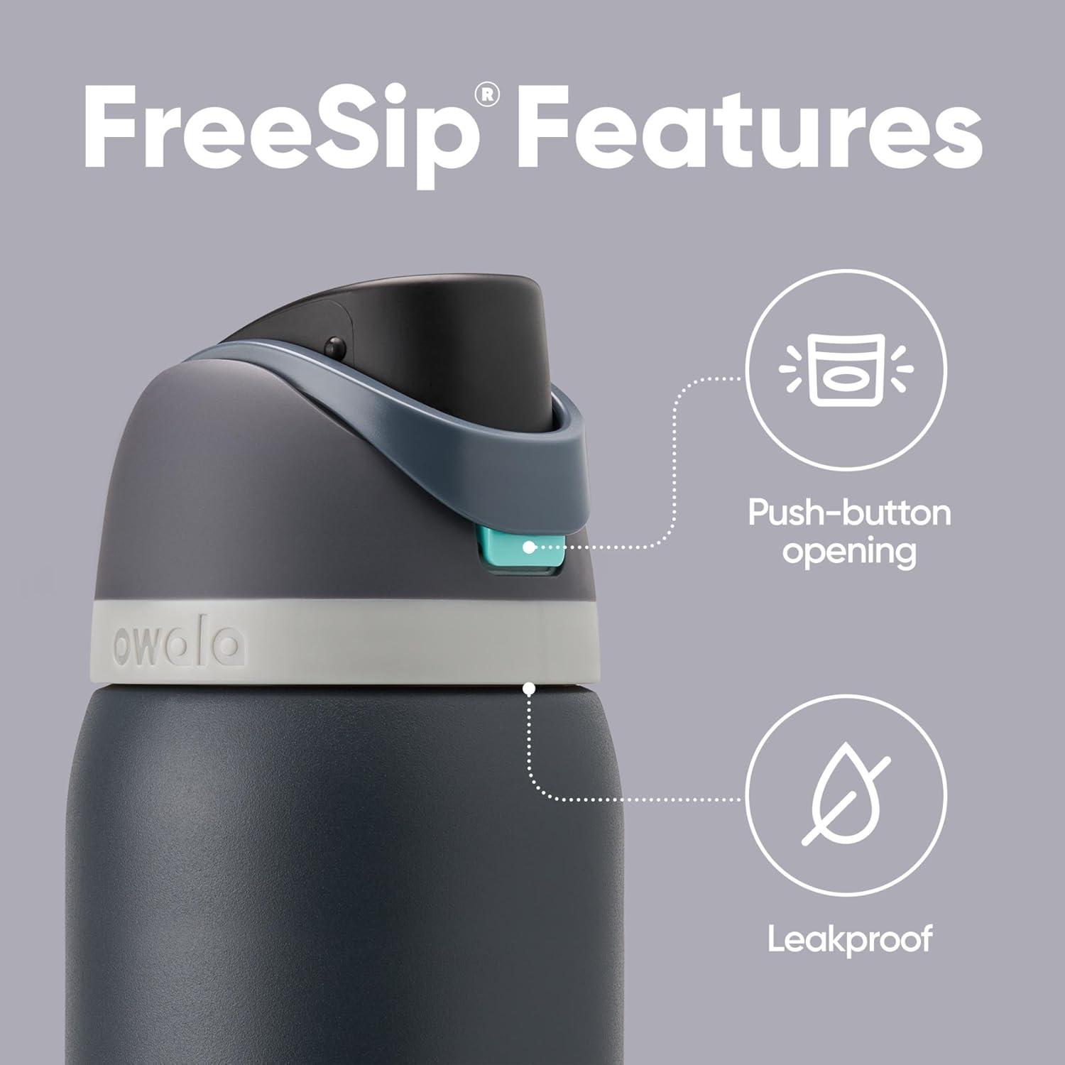 imageOwala Kids FreeSip Insulated Stainless Steel Water Bottle with Straw for Sports Travel and School BPAFree Sports Water Bottle 16 oz Mint ChocolateFoggy Tide
