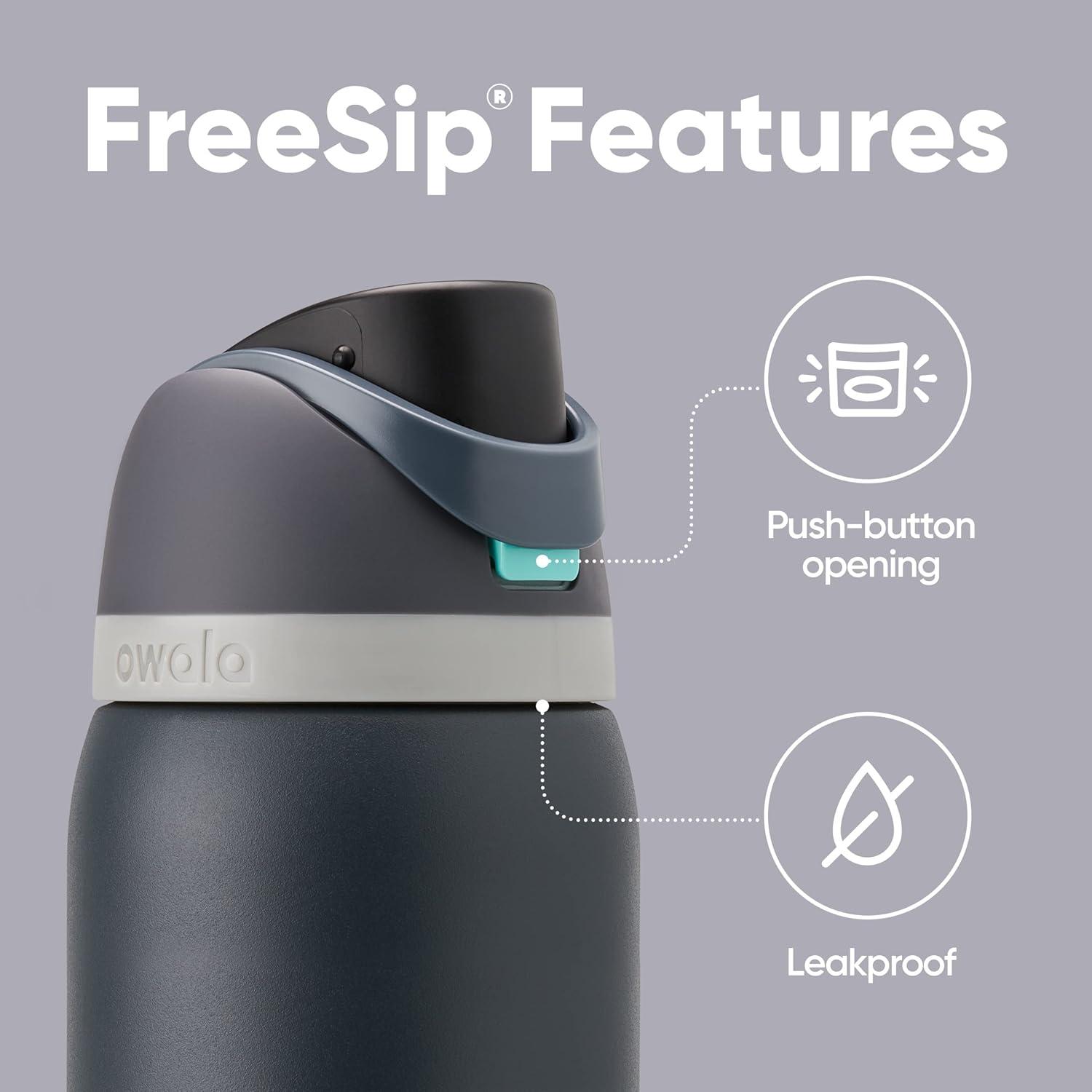 imageOwala Kids FreeSip Insulated Stainless Steel Water Bottle with Straw for Sports Travel and School BPAFree Sports Water Bottle 16 oz Mint ChocolateFoggy Tide