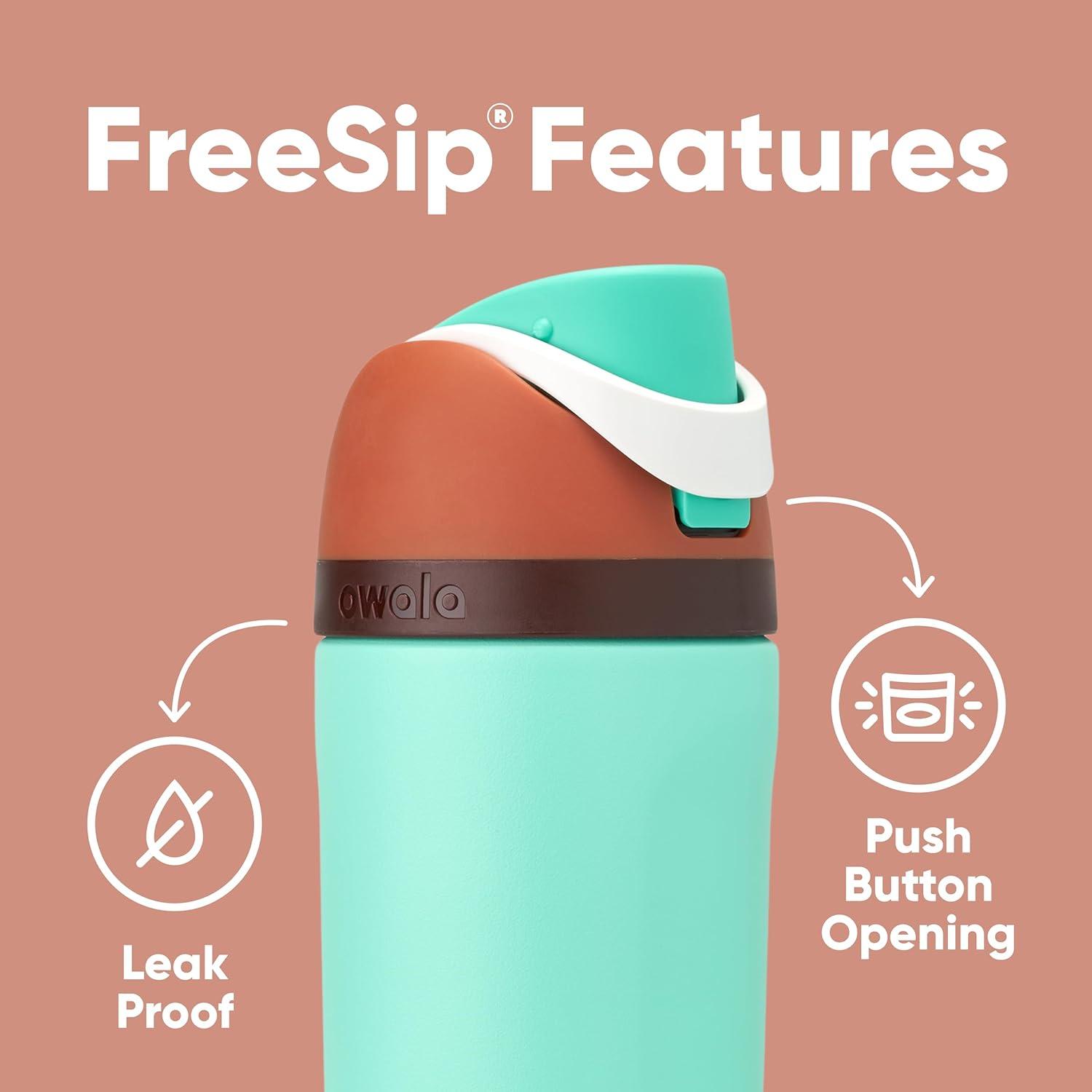 imageOwala Kids FreeSip Insulated Stainless Steel Water Bottle with Straw for Sports Travel and School BPAFree Sports Water Bottle 16 oz Mint ChocolateMint Chocolate