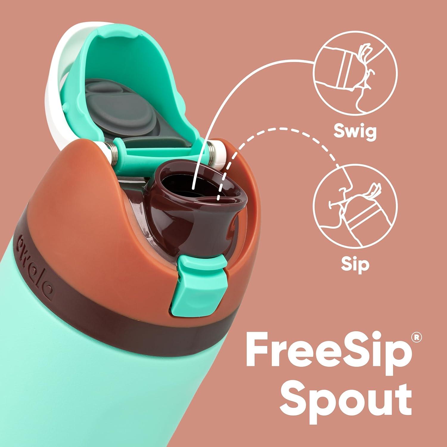imageOwala Kids FreeSip Insulated Stainless Steel Water Bottle with Straw for Sports Travel and School BPAFree Sports Water Bottle 16 oz Mint ChocolateMint Chocolate