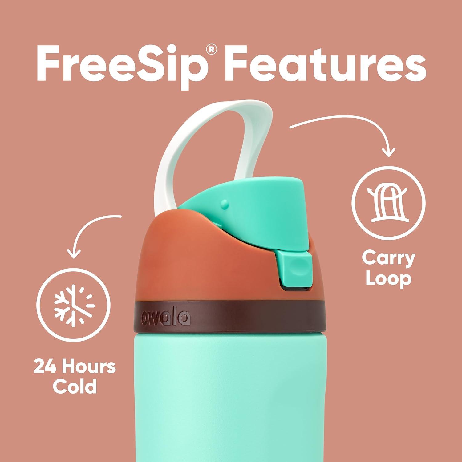 imageOwala Kids FreeSip Insulated Stainless Steel Water Bottle with Straw for Sports Travel and School BPAFree Sports Water Bottle 16 oz Mint ChocolateMint Chocolate