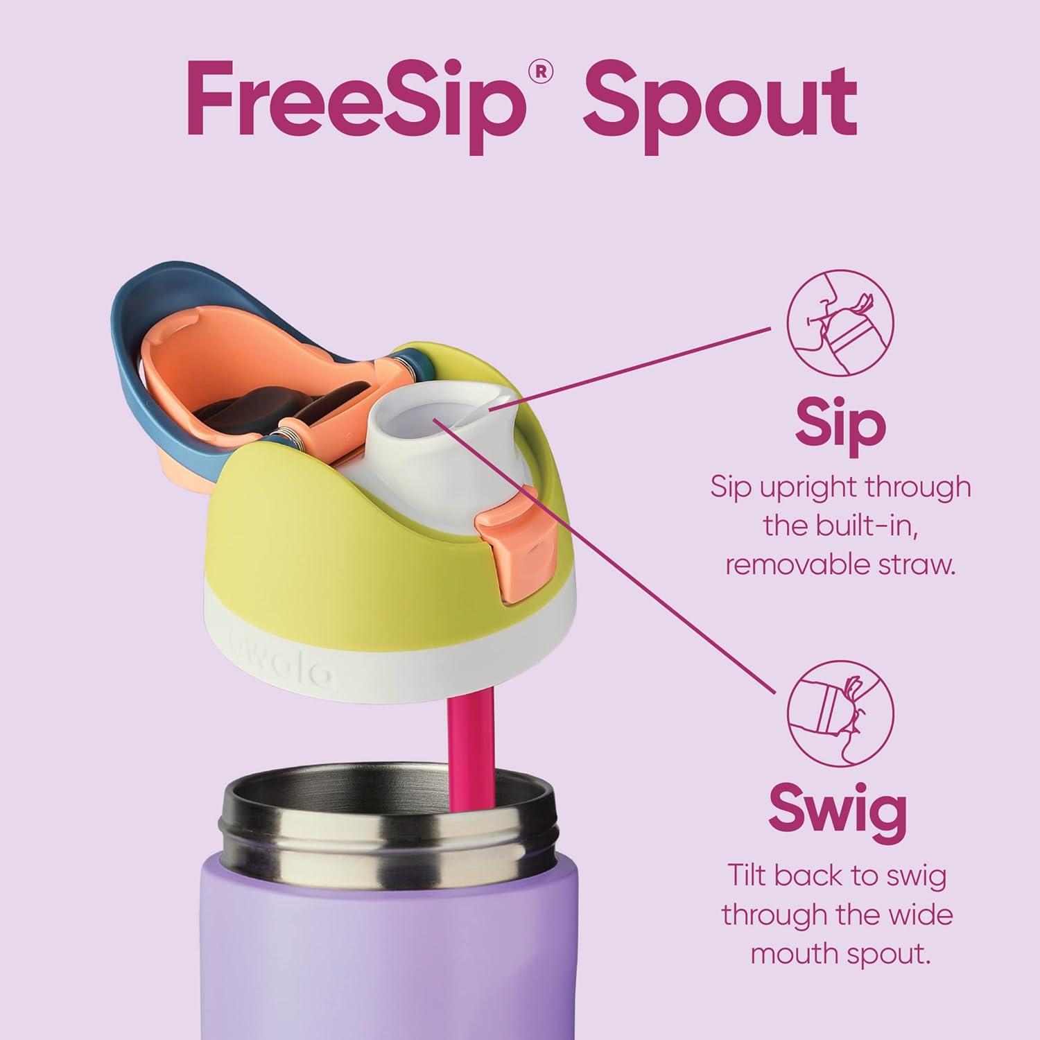 imageOwala Kids FreeSip Insulated Stainless Steel Water Bottle with Straw for Sports Travel and School BPAFree Sports Water Bottle 16 oz Mint ChocolateShy Marshmallow