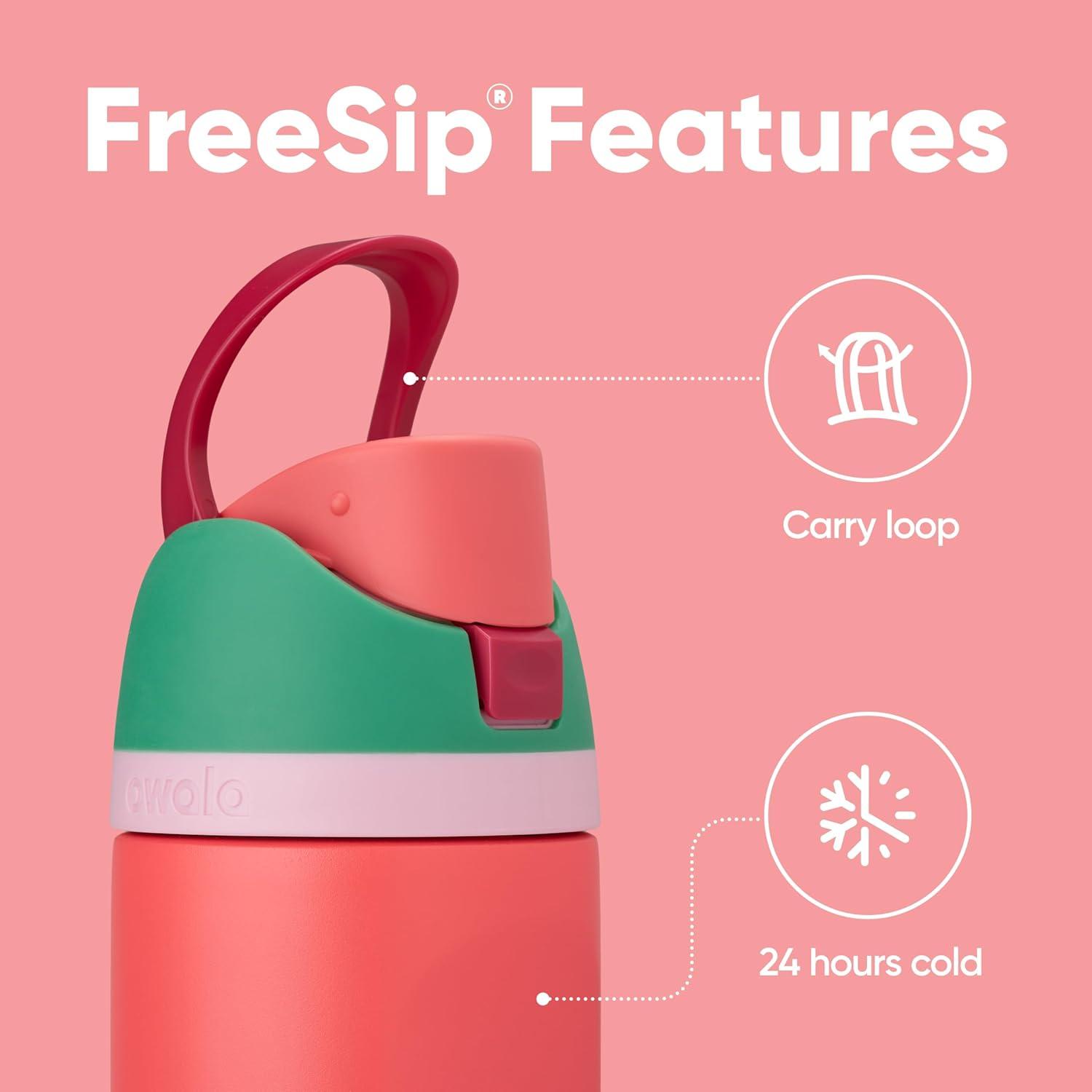 imageOwala Kids FreeSip Insulated Stainless Steel Water Bottle with Straw for Sports Travel and School BPAFree Sports Water Bottle 16 oz Mint ChocolateStrawberry Field
