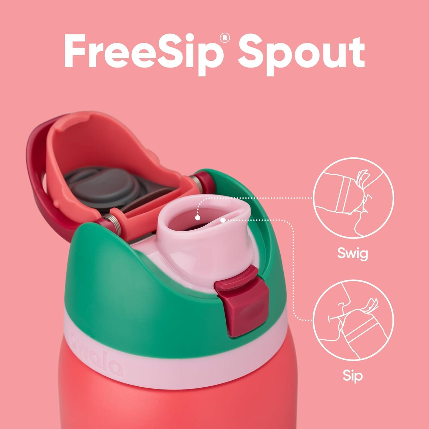 imageOwala Kids FreeSip Insulated Stainless Steel Water Bottle with Straw for Sports Travel and School BPAFree Sports Water Bottle 16 oz Mint ChocolateStrawberry Field