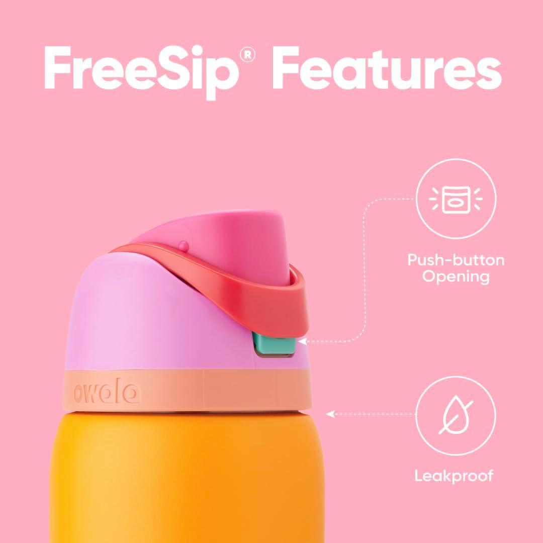 imageOwala Kids FreeSip Insulated Stainless Steel Water Bottle with Straw for Sports Travel and School BPAFree Sports Water Bottle 16 oz Mint ChocolateTropical