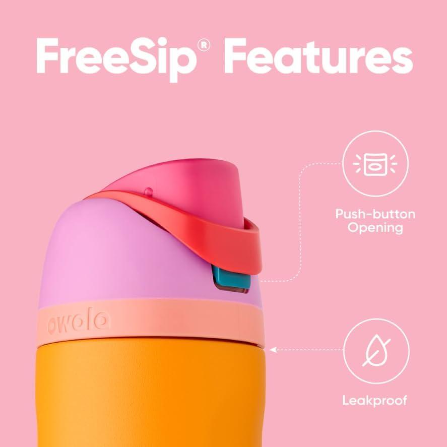 imageOwala Kids FreeSip Insulated Stainless Steel Water Bottle with Straw for Sports Travel and School BPAFree Sports Water Bottle 16 oz Mint ChocolateTropical