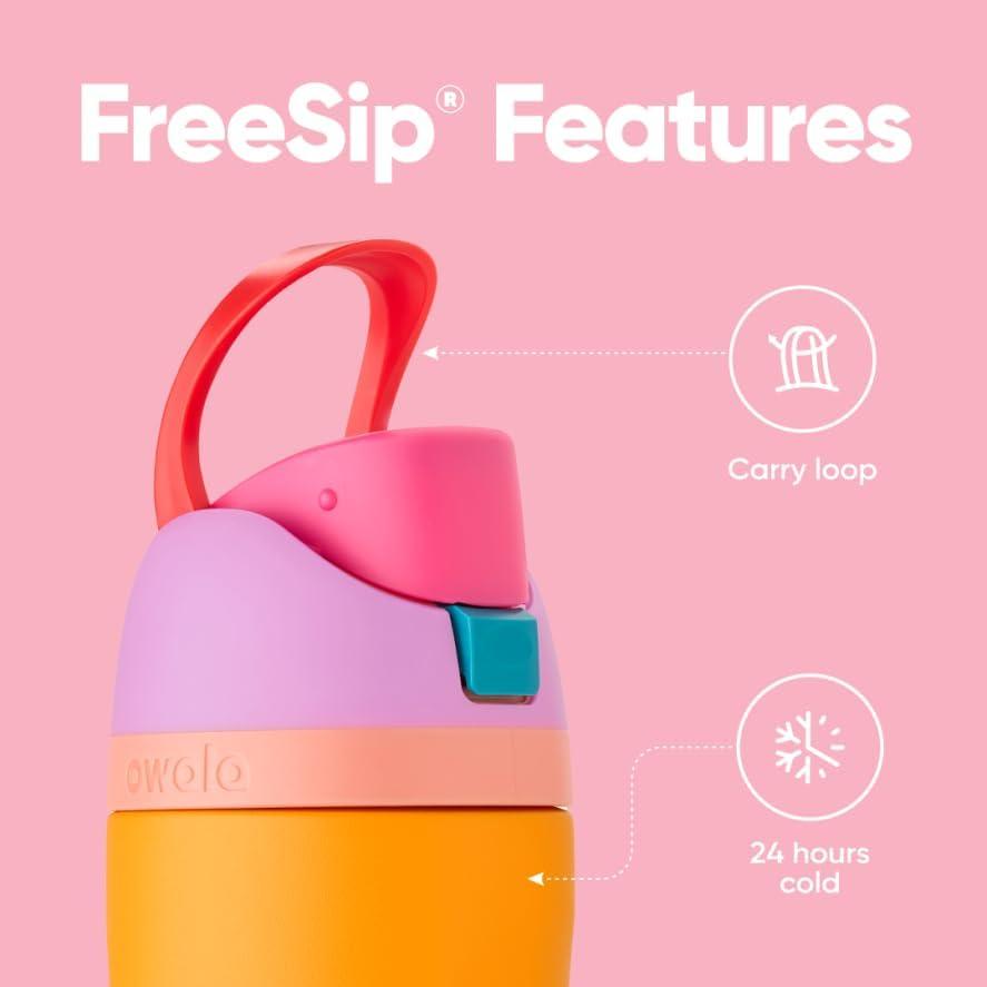 imageOwala Kids FreeSip Insulated Stainless Steel Water Bottle with Straw for Sports Travel and School BPAFree Sports Water Bottle 16 oz Mint ChocolateTropical