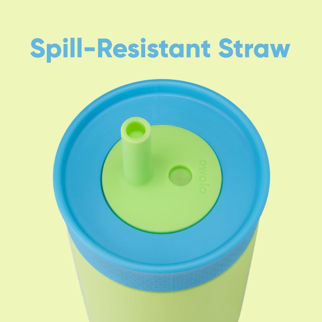 imageOwala Kids Insulation Stainless Steel Tumbler with Spill Resistant Flexible Straw Easy to Clean Kids Water Bottle Great for Travel Dishwasher Safe 12 Oz Peach and Yellow PicnicBlue and Light Green