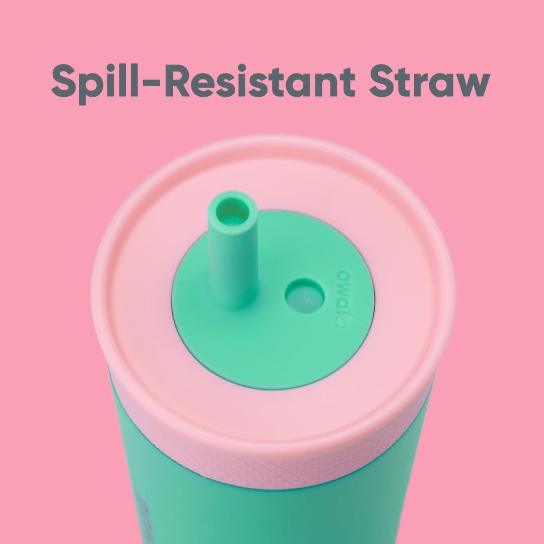 imageOwala Kids Insulation Stainless Steel Tumbler with Spill Resistant Flexible Straw Easy to Clean Kids Water Bottle Great for Travel Dishwasher Safe 12 Oz Peach and Yellow PicnicPink  Teal