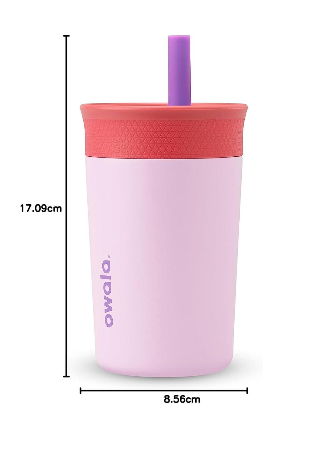 imageOwala Kids Insulation Stainless Steel Tumbler with Spill Resistant Flexible Straw Easy to Clean Kids Water Bottle Great for Travel Dishwasher Safe 12 Oz Peach and Yellow PicnicPurple  Pink