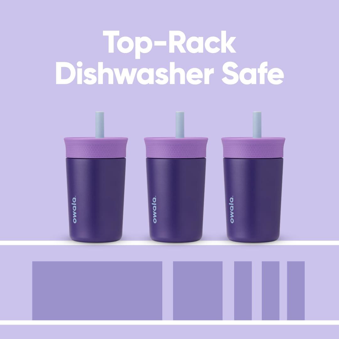 imageOwala Kids Insulation Stainless Steel Tumbler with Spill Resistant Flexible Straw Easy to Clean Kids Water Bottle Great for Travel Dishwasher Safe 12 Oz Peach and Yellow PicnicPurple