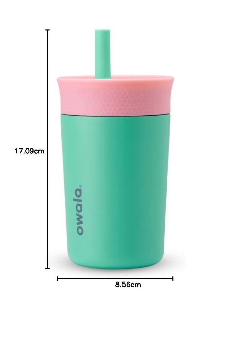 imageOwala Kids Insulation Stainless Steel Tumbler with Spill Resistant Flexible Straw Easy to Clean Kids Water Bottle Great for Travel Dishwasher Safe 12 Oz Peach and Yellow PicnicPink  Teal