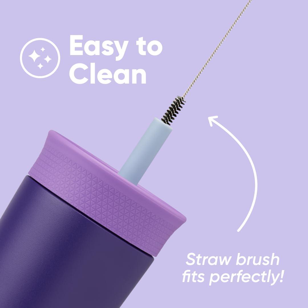 imageOwala Kids Insulation Stainless Steel Tumbler with Spill Resistant Flexible Straw Easy to Clean Kids Water Bottle Great for Travel Dishwasher Safe 12 Oz Peach and Yellow PicnicPurple