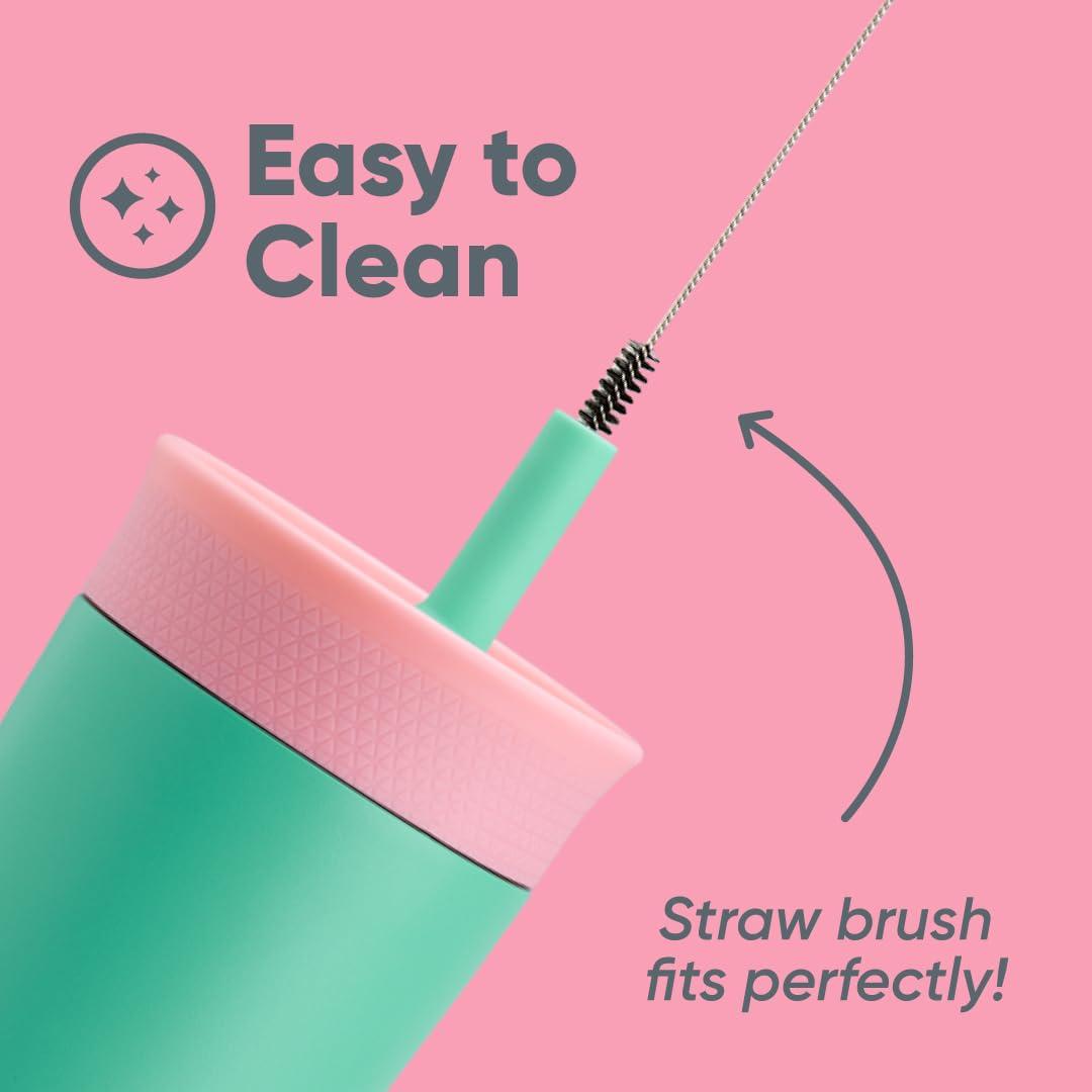 imageOwala Kids Insulation Stainless Steel Tumbler with Spill Resistant Flexible Straw Easy to Clean Kids Water Bottle Great for Travel Dishwasher Safe 12 Oz Peach and Yellow PicnicPink  Teal