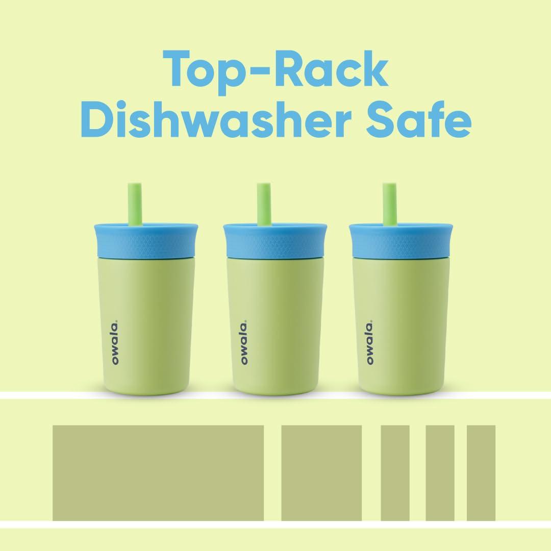 imageOwala Kids Insulation Stainless Steel Tumbler with Spill Resistant Flexible Straw Easy to Clean Kids Water Bottle Great for Travel Dishwasher Safe 12 Oz Peach and Yellow PicnicBlue and Light Green