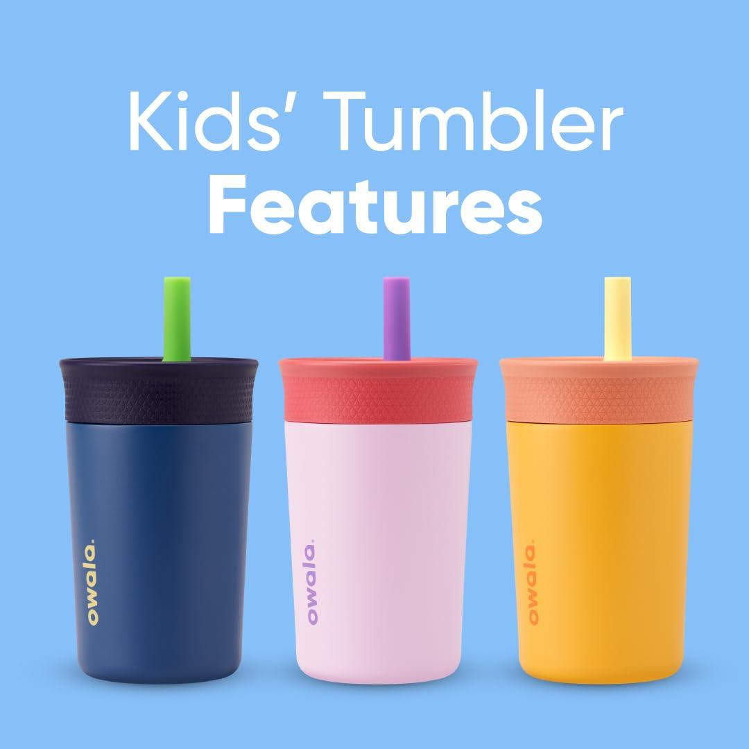imageOwala Kids Insulation Stainless Steel Tumbler with Spill Resistant Flexible Straw Easy to Clean Kids Water Bottle Great for Travel Dishwasher Safe 12 Oz Peach and Yellow PicnicYellow  Peach