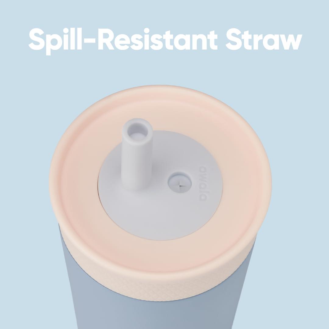 imageOwala Kids Insulation Stainless Steel Tumbler with Spill Resistant Flexible Straw Easy to Clean Kids Water Bottle Great for Travel Dishwasher Safe 12 Oz Peach and Yellow PicnicTan and Blue