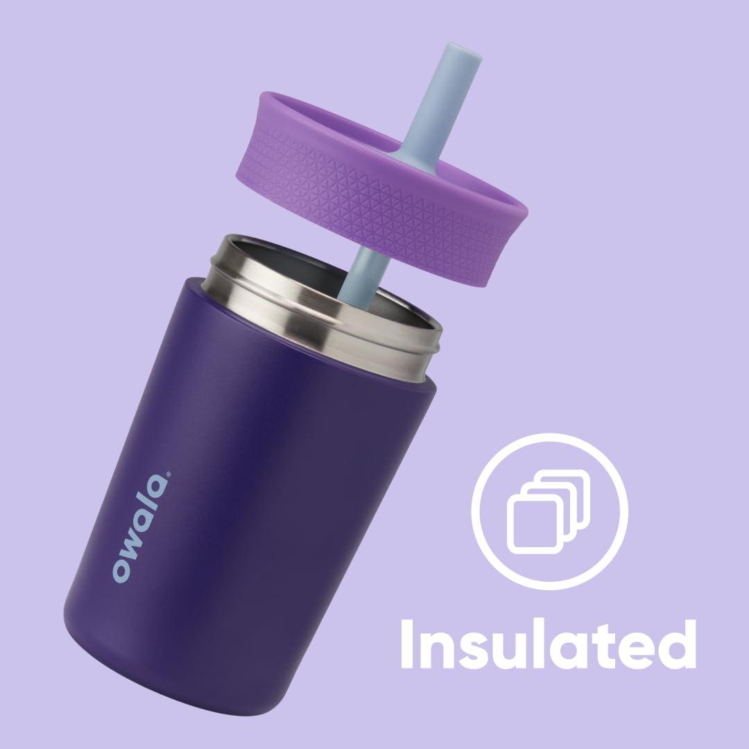 imageOwala Kids Insulation Stainless Steel Tumbler with Spill Resistant Flexible Straw Easy to Clean Kids Water Bottle Great for Travel Dishwasher Safe 12 Oz Peach and Yellow PicnicPurple