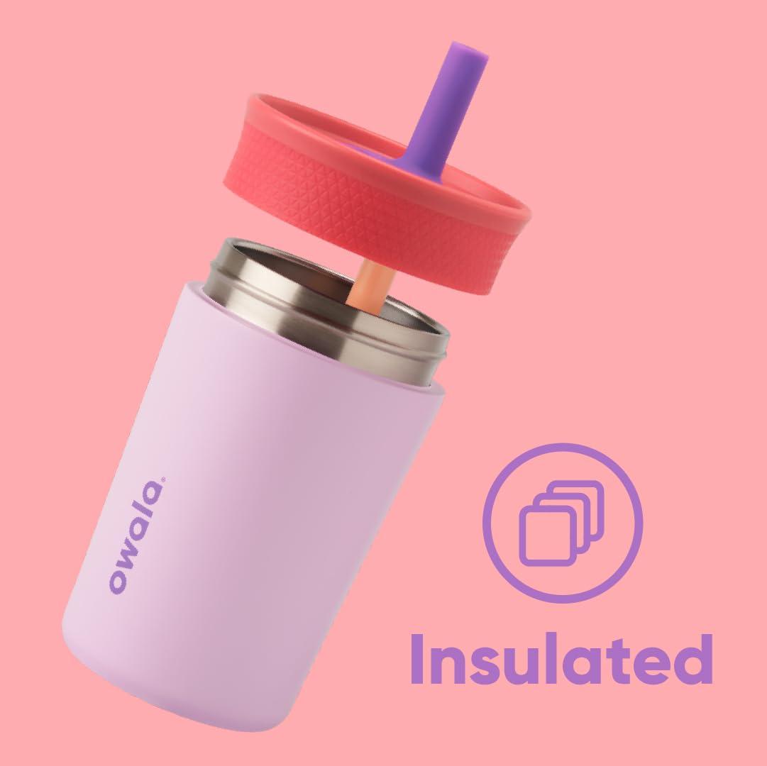 imageOwala Kids Insulation Stainless Steel Tumbler with Spill Resistant Flexible Straw Easy to Clean Kids Water Bottle Great for Travel Dishwasher Safe 12 Oz Peach and Yellow PicnicYellow  Peach