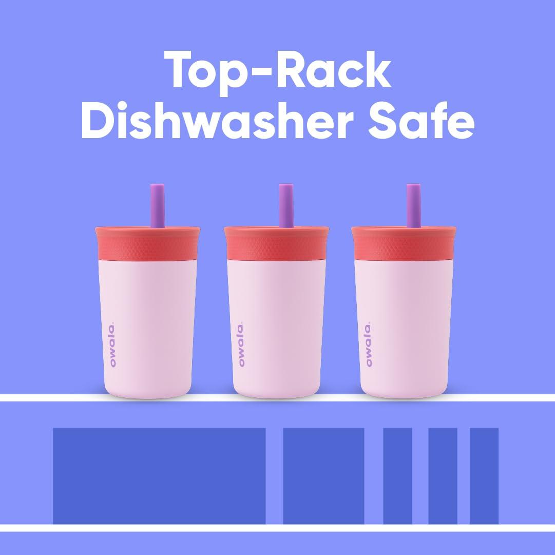 imageOwala Kids Insulation Stainless Steel Tumbler with Spill Resistant Flexible Straw Easy to Clean Kids Water Bottle Great for Travel Dishwasher Safe 12 Oz Peach and Yellow PicnicYellow  Peach