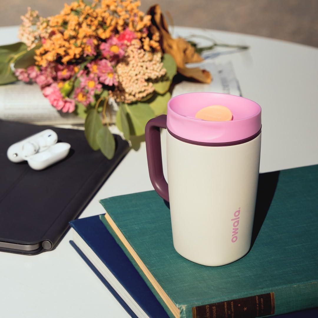 imageOwala SmoothSip Slider Insulated Stainless Steel Coffee Tumbler Reusable Iced Coffee Cup Hot Coffee Travel Mug BPA Free 12 oz GreyBlue Beachy BreezeDaybreak