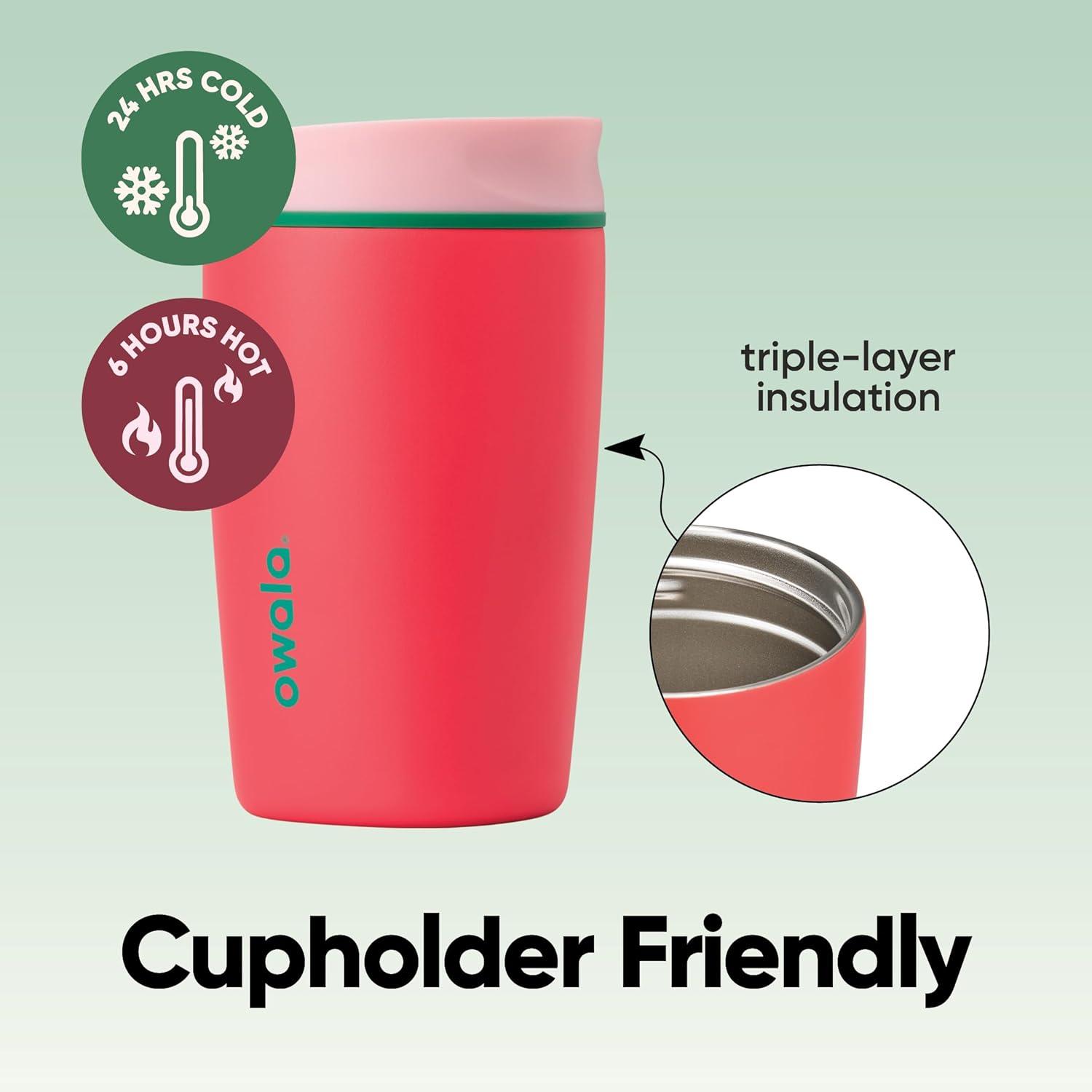imageOwala SmoothSip Slider Insulated Stainless Steel Coffee Tumbler Reusable Iced Coffee Cup Hot Coffee Travel Mug BPA Free 12 oz GreyBlue Beachy BreezeStrawberry Fields