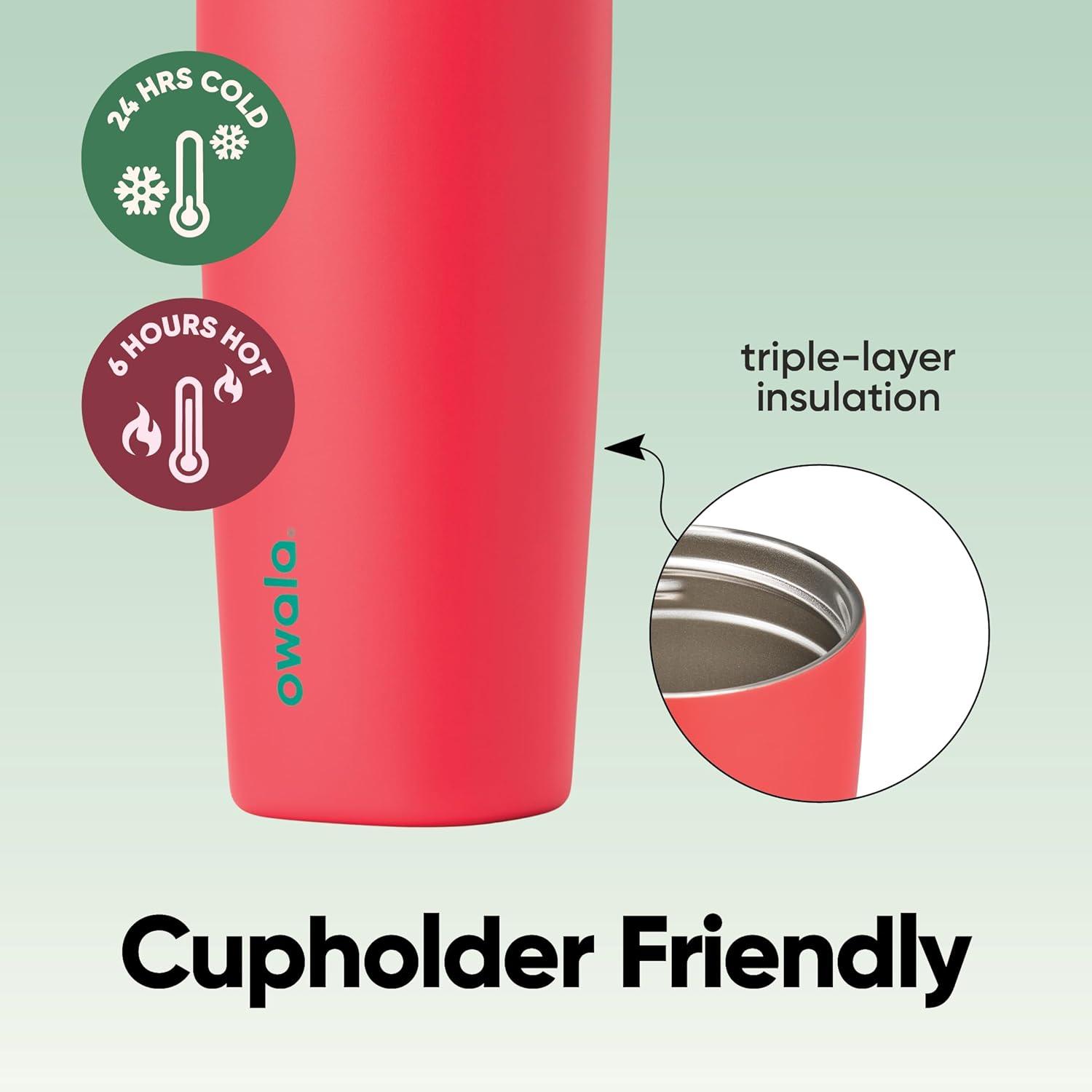 imageOwala SmoothSip Slider Insulated Stainless Steel Coffee Tumbler Reusable Iced Coffee Cup Hot Coffee Travel Mug BPA Free 12 oz GreyBlue Beachy BreezeStrawberry Fields