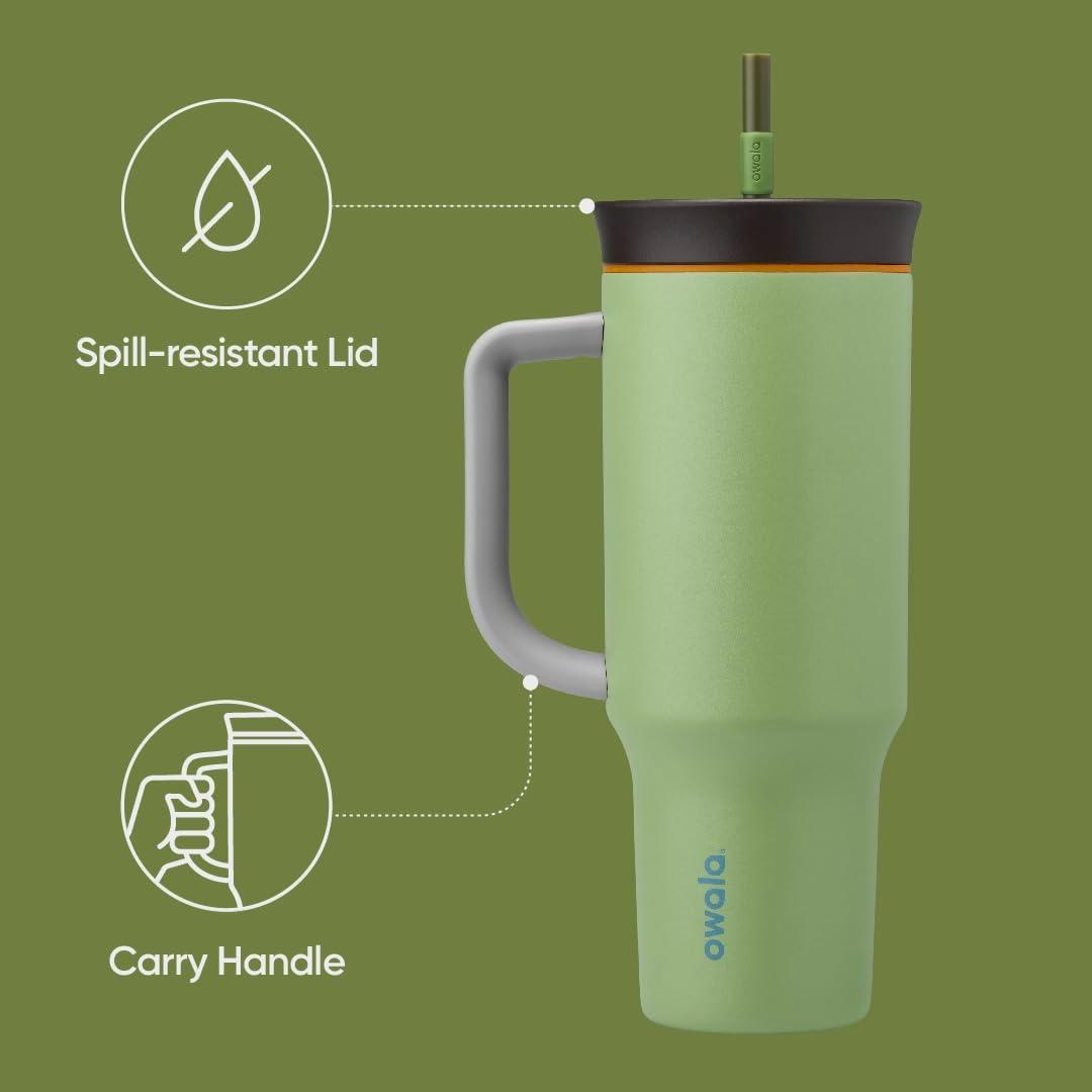 imageOwala Stainless Steel Triple Layer Insulated Travel Tumbler with Spill Resistant Lid Straw and Carry Handle BPA Free 40 oz Gray Iced TeaBrave Adventures