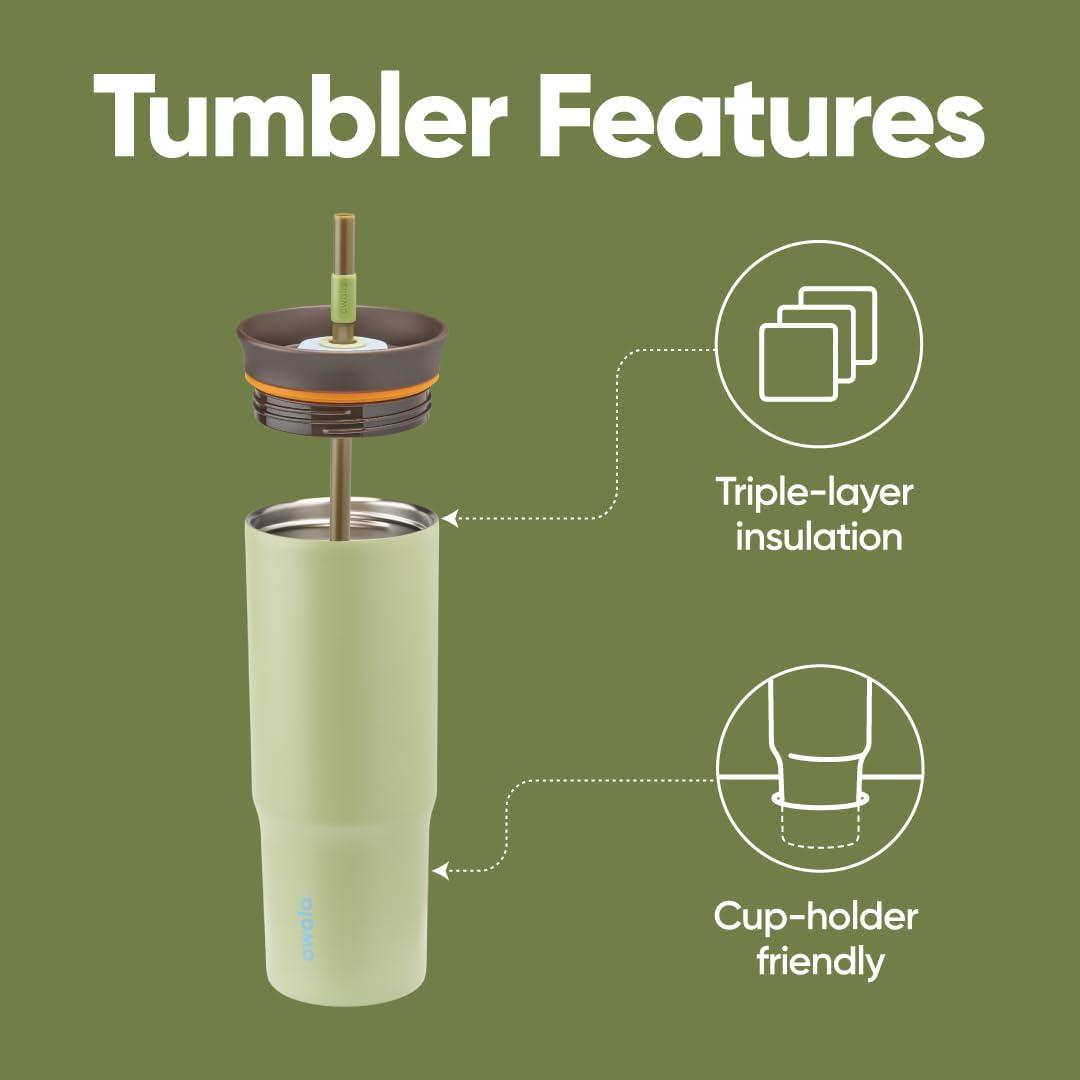 imageOwala Stainless Steel Triple Layer Insulated Travel Tumbler with Spill Resistant Lid Straw and Carry Handle BPA Free 40 oz Gray Iced TeaBrave Adventures