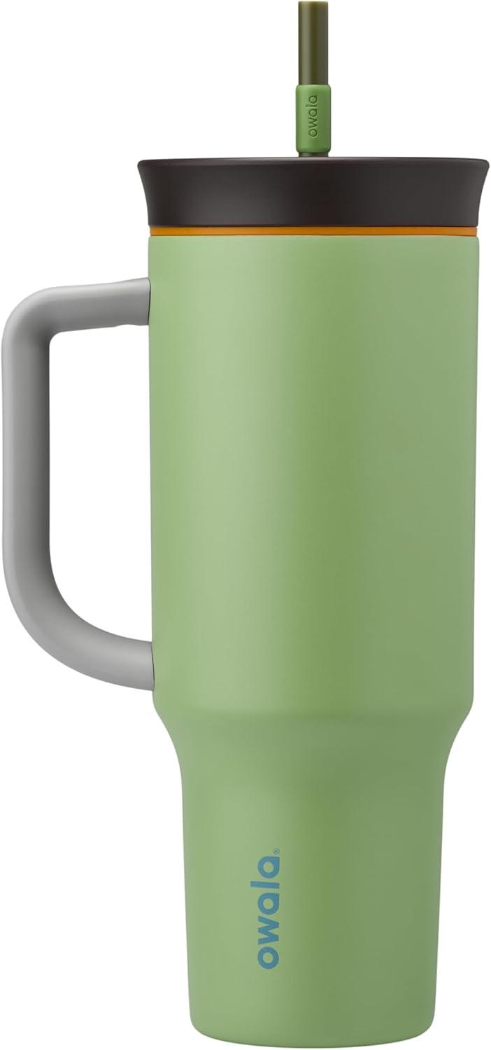 imageOwala Stainless Steel Triple Layer Insulated Travel Tumbler with Spill Resistant Lid Straw and Carry Handle BPA Free 40 oz Gray Iced TeaBrave Adventures