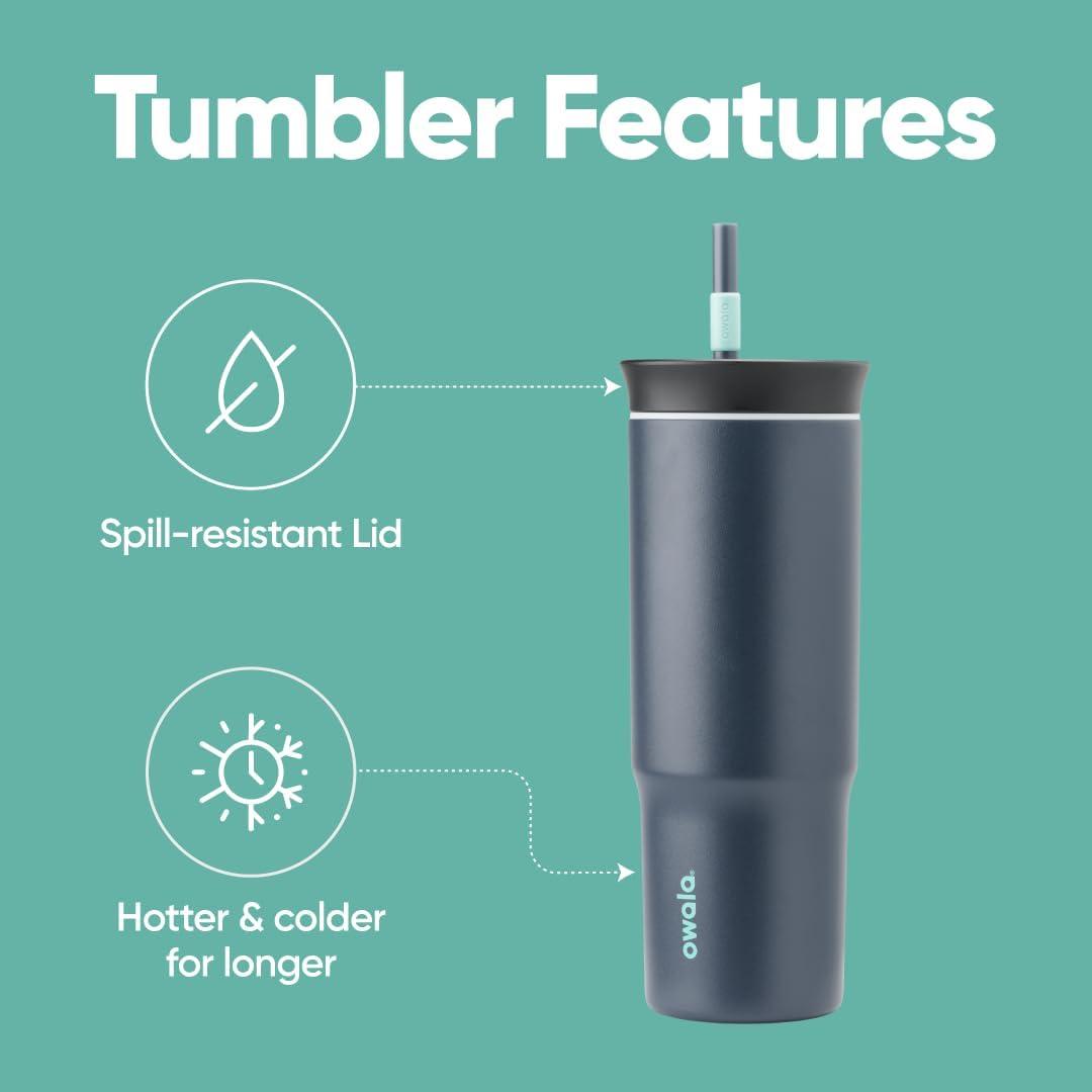 imageOwala Stainless Steel Triple Layer Insulated Travel Tumbler with Spill Resistant Lid Straw and Carry Handle BPA Free 40 oz Gray Iced TeaFoggy Tide