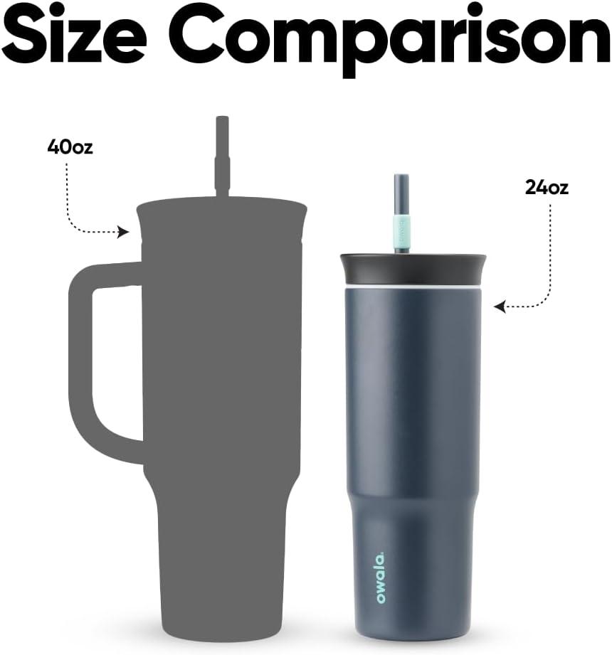 imageOwala Stainless Steel Triple Layer Insulated Travel Tumbler with Spill Resistant Lid Straw and Carry Handle BPA Free 40 oz Gray Iced TeaFoggy Tide