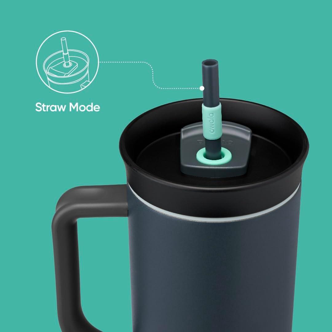 imageOwala Stainless Steel Triple Layer Insulated Travel Tumbler with Spill Resistant Lid Straw and Carry Handle BPA Free 40 oz Gray Iced TeaFoggy Tide
