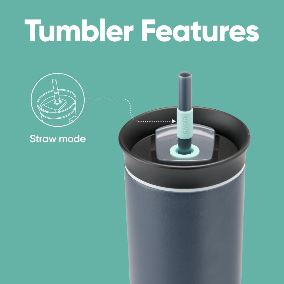 imageOwala Stainless Steel Triple Layer Insulated Travel Tumbler with Spill Resistant Lid Straw and Carry Handle BPA Free 40 oz Gray Iced TeaFoggy Tide