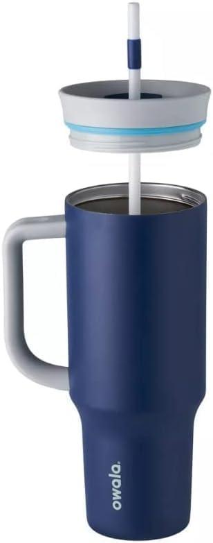 imageOwala Stainless Steel Triple Layer Insulated Travel Tumbler with Spill Resistant Lid Straw and Carry Handle BPA Free 40 oz Gray Iced TeaSaltwater Starfish