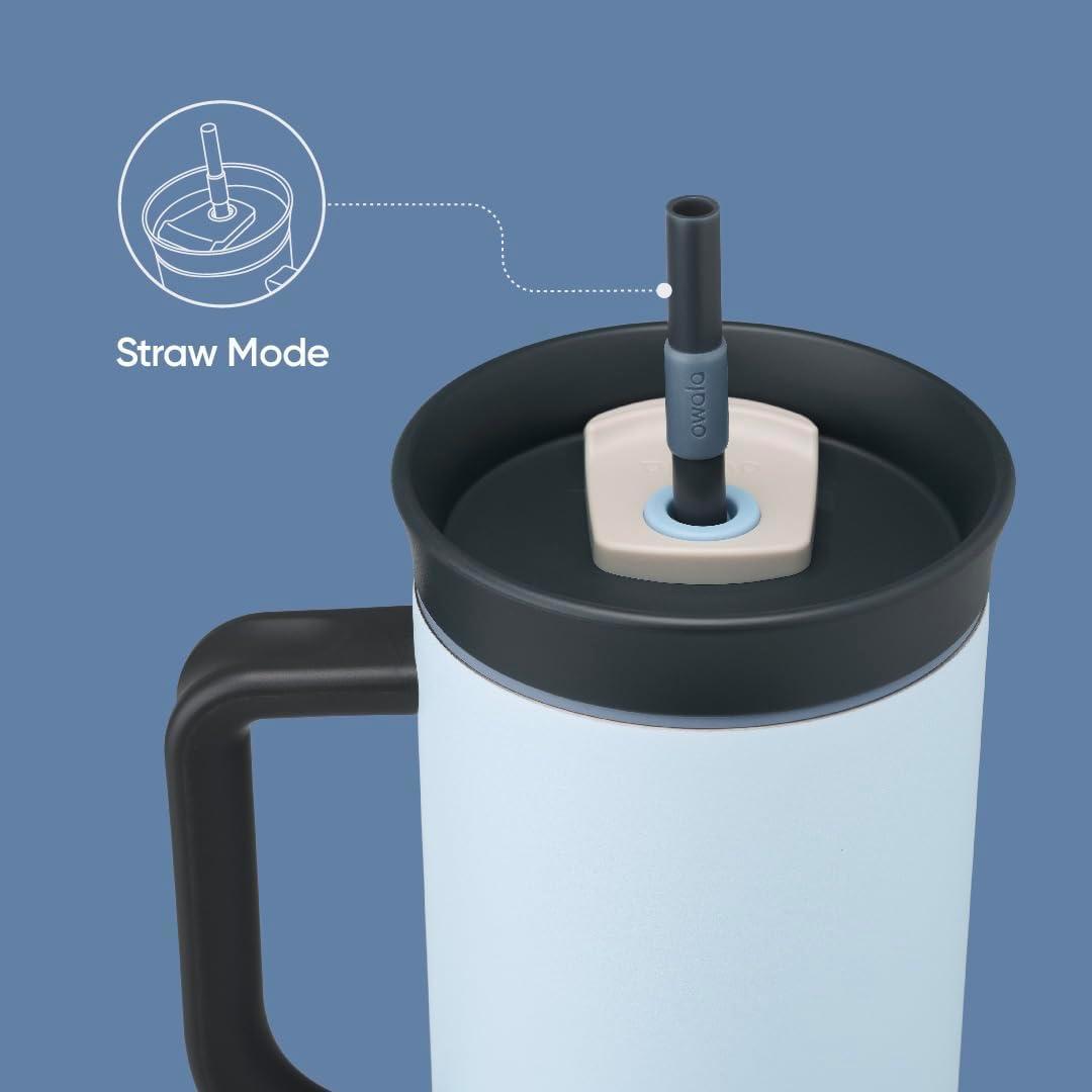 imageOwala Stainless Steel Triple Layer Insulated Travel Tumbler with Spill Resistant Lid Straw and Carry Handle BPA Free 40 oz Gray Iced TeaThe Great Blue