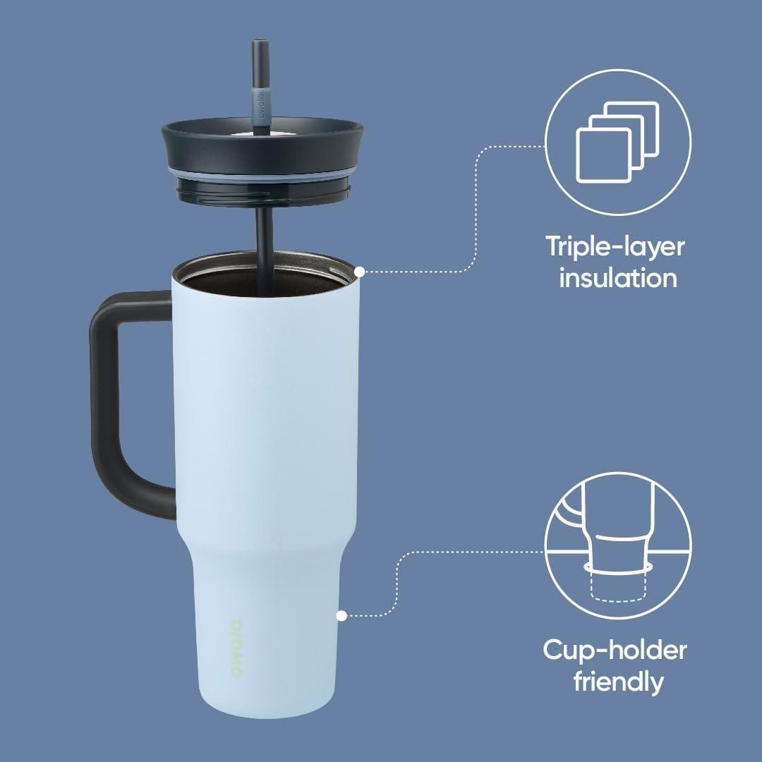 imageOwala Stainless Steel Triple Layer Insulated Travel Tumbler with Spill Resistant Lid Straw and Carry Handle BPA Free 40 oz Gray Iced TeaThe Great Blue