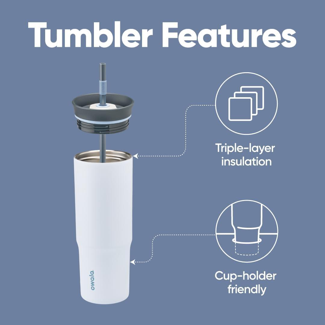 imageOwala Stainless Steel Triple Layer Insulated Travel Tumbler with Spill Resistant Lid Straw and Carry Handle BPA Free 40 oz Gray Iced TeaThe Great Blue