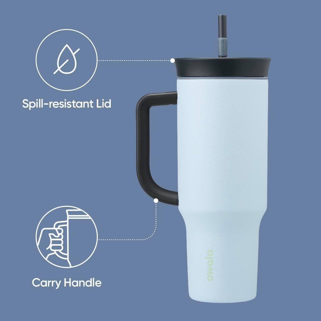 imageOwala Stainless Steel Triple Layer Insulated Travel Tumbler with Spill Resistant Lid Straw and Carry Handle BPA Free 40 oz Gray Iced TeaThe Great Blue