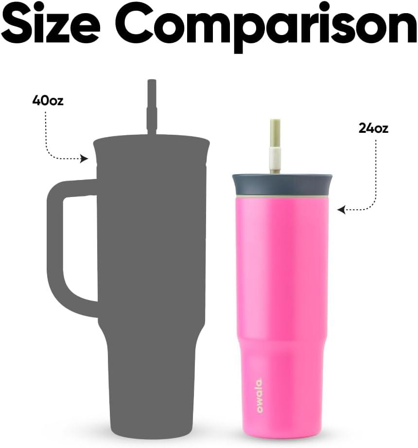 imageOwala Stainless Steel Triple Layer Insulated Travel Tumbler with Spill Resistant Lid Straw and Carry Handle BPA Free 40 oz Gray Iced TeaWatermelon Breeze