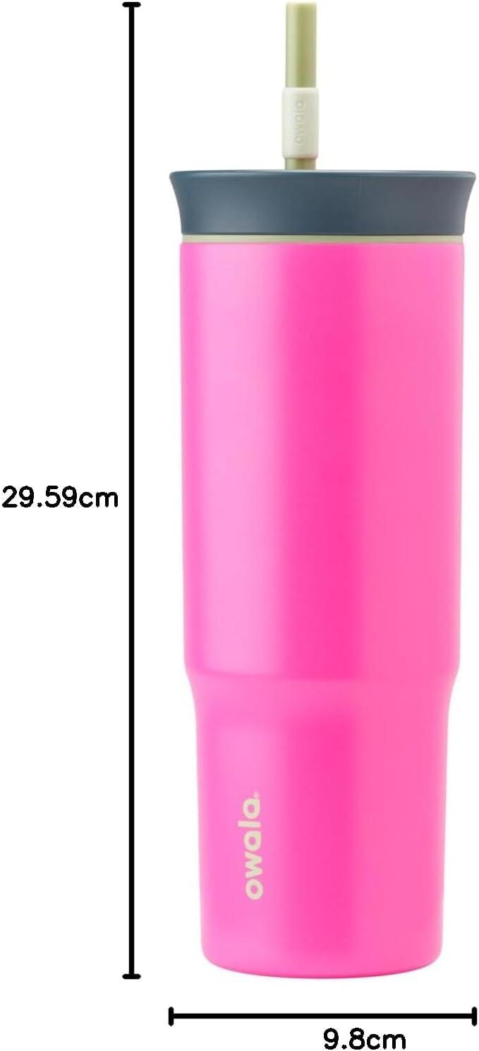 imageOwala Stainless Steel Triple Layer Insulated Travel Tumbler with Spill Resistant Lid Straw and Carry Handle BPA Free 40 oz Gray Iced TeaWatermelon Breeze