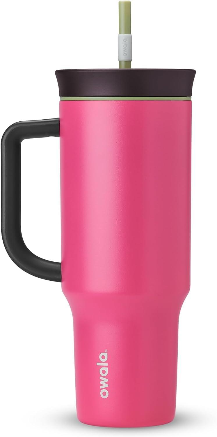 imageOwala Stainless Steel Triple Layer Insulated Travel Tumbler with Spill Resistant Lid Straw and Carry Handle BPA Free 40 oz Gray Iced TeaWatermelon Breeze