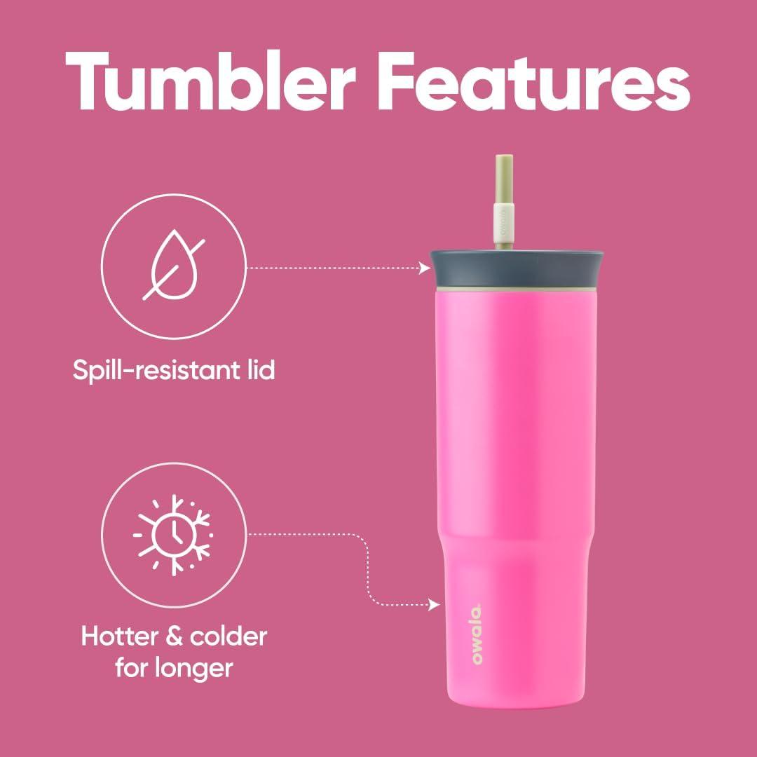 imageOwala Stainless Steel Triple Layer Insulated Travel Tumbler with Spill Resistant Lid Straw and Carry Handle BPA Free 40 oz Gray Iced TeaWatermelon Breeze