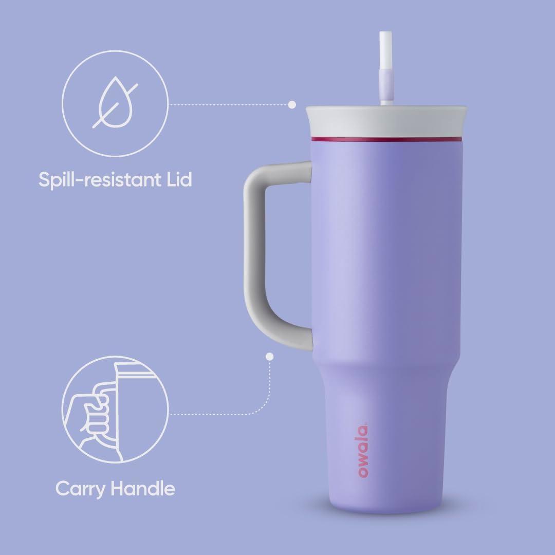 imageOwala Stainless Steel Triple Layer Insulated Travel Tumbler with Spill Resistant Lid Straw and Carry Handle BPA Free 40 oz Gray Iced TeaWhimsical Daydream
