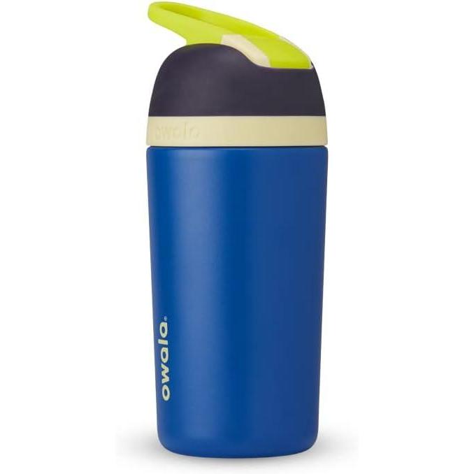 imageOwala Kids Flip Insulated StainlessSteel Water Bottle with Straw and Locking Lid 14Ounce OrangeBlue Blue CitrusNavy  Blue