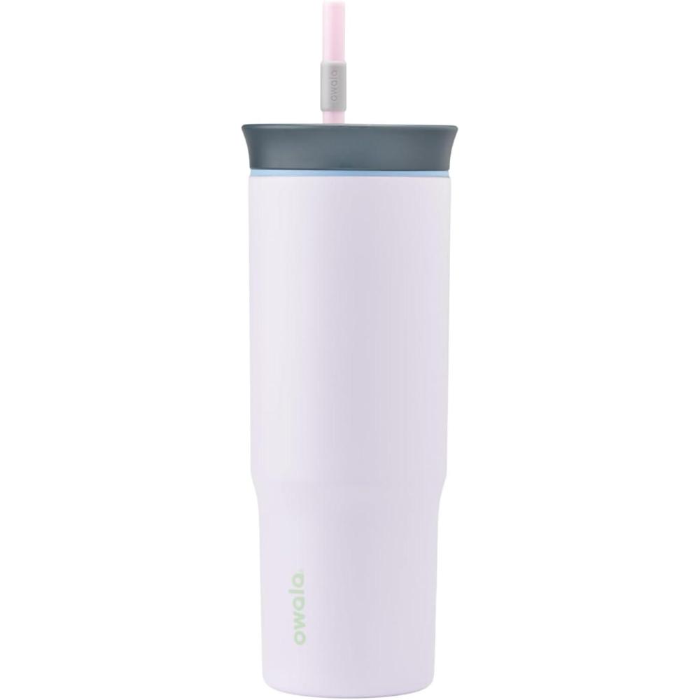 imageOwala Stainless Steel Triple Layer Insulated Travel Tumbler with Spill Resistant Lid Straw and Carry Handle BPA Free 40 oz Gray Iced TeaBunny Hop